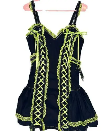 Tripp NYC Black And Green Dress With Chains Green and Black Laced Corset Dress Goth RARE