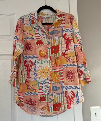 Calypso St. Barth Anthropologie Linen Blend Beach Vacation Lobster Shirt Maine - Image 1