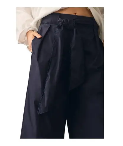 En Saison Marin Navy Wide Leg Embroidered Belt Trousers | Size L | Anthropologie Blue Size L