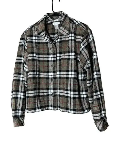 Christopher & Banks Vintage Plaid Knit Button Down Shacket Size XL