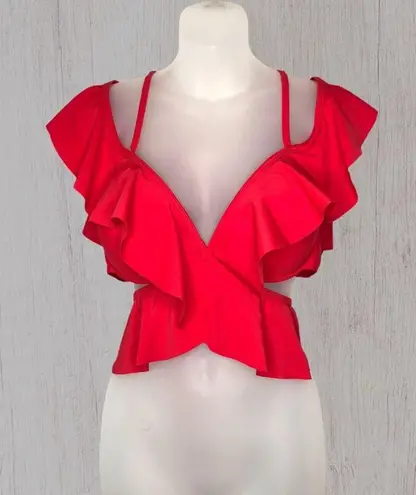 Ruffled strappy crisscross bikini summer halter top Red Size XXL