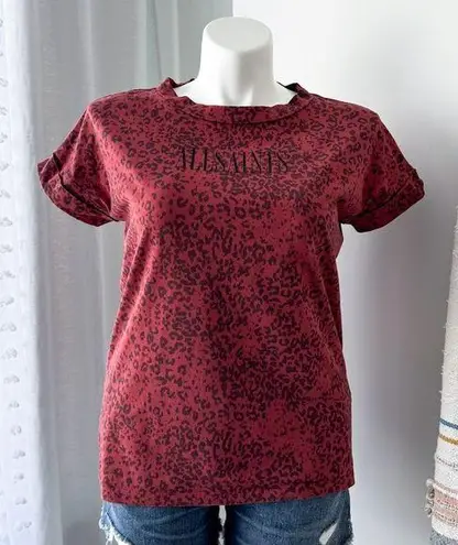 ALLSAINTS Red Leopard Print Logo Front Short Sleeves Oversized T-Shirt XS/ Small