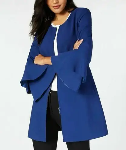 Alfani XXL Full Zip Coat Long Jacket Blue Ruffle Flared Long Sleeve Pockets NWT