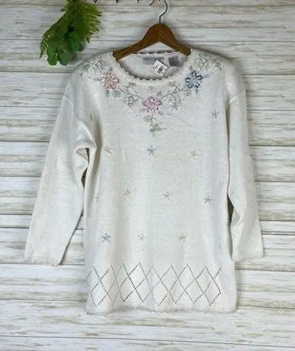 NWT Deadstock Vintage Grannycore Beaded Cottagecore Knit Sweater Size M