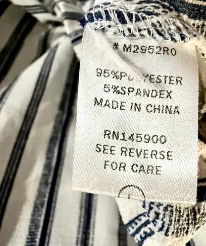 Kaii Los Angeles Tie Front , Roll Tab Sleeve, Blue Striped Blouse Size L