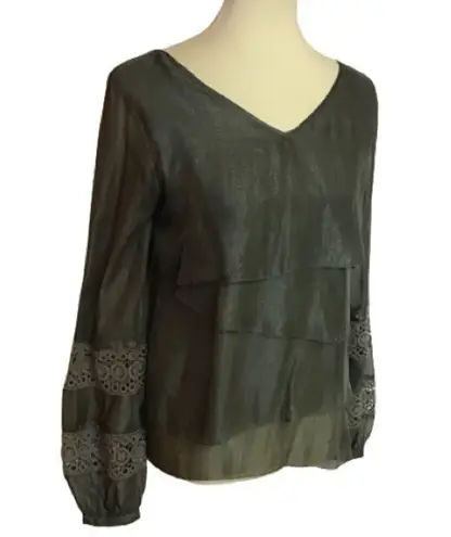 Anthropologie shimmery grey layered dressy top