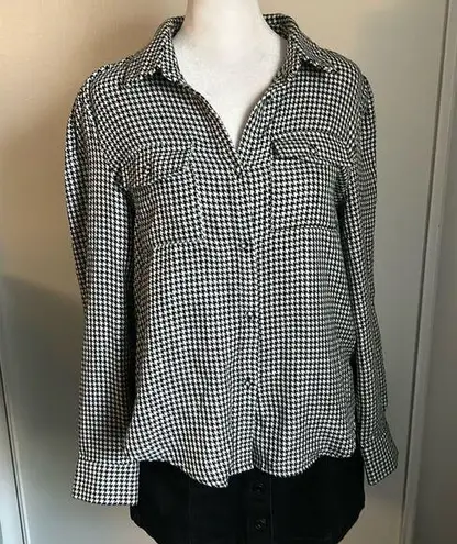 ZARA  Women’s Houndstooth Button Down Long Sleeve Collared Shirt - Image 1
