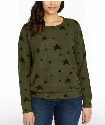 Buffalo Khaki Green Black Star Printed Novelty Print Crewneck Cozy Top NWT Size L