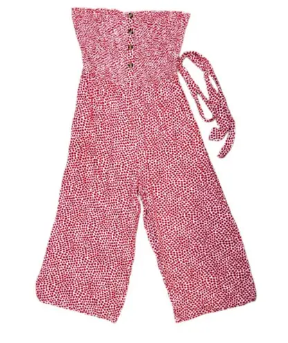 Romper Red and White Floral Strapless Jumpsuit with Pockets •Size XL Multiple