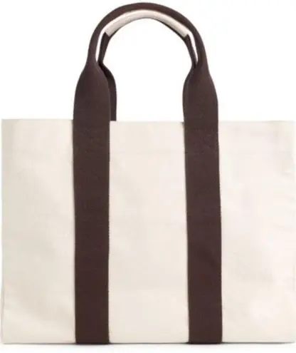 NEW Le Bar Marche LG CANVAS TOTE BAG 18.5" La Plage Beach Pool Grocery Packable Brown