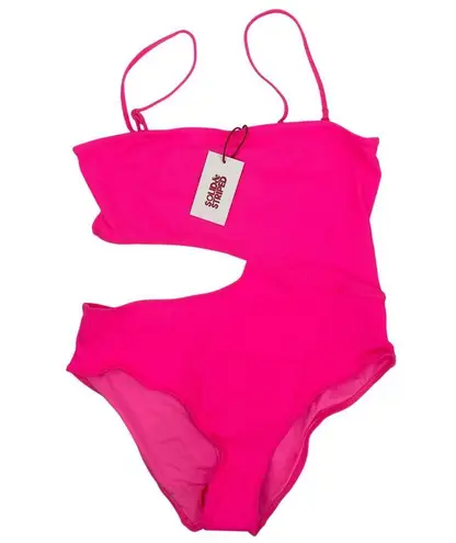 Solid & Striped Swimsuit SZ Large Cameron Cutout One Piece NWT Crinkle Rib Pink