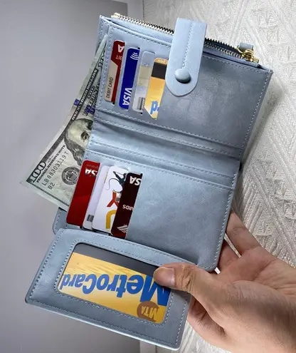 Wallet for Women,Trifold Snap Closure Wallet,Credit Card Holder Coin Purse Blue