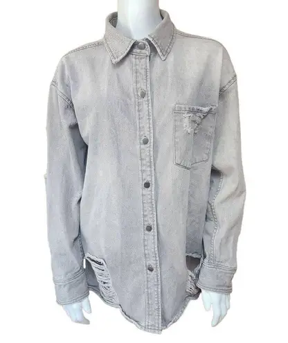 American Bazi Gray Deconstructed Denim Shacket (S)