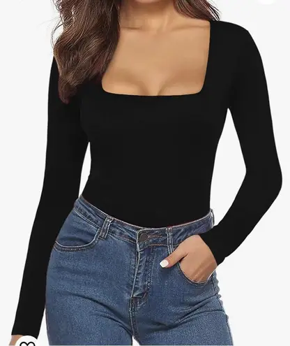 MANGOPOP Women's Square Neck Long Sleeve Bodysuit Tops