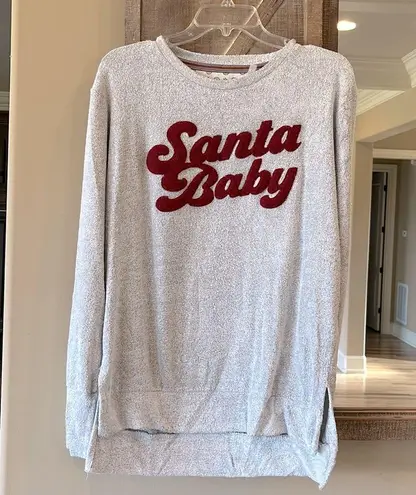 Royce Santa Baby Sweatshirt Pullover Christmas Womens Large Comfy Gray Red Loungewear
