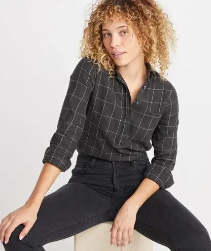 Marine layer  Womens Diana Popover Shirt in Black White Windowpane Sz XS Flannel