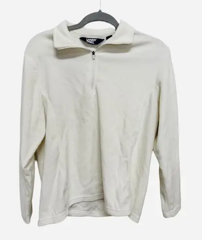 Lands' End  Solid White Quarter Zip Fleece Pullover Size Medium - Image 1