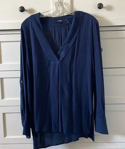 ANGL Women’s Blue Tunic Top with Long Sleeves and V Neck - Size Small