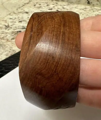 Wooden Handcrafted Wide Bangle Bracelet 7 3/4 Inch Brown Wood