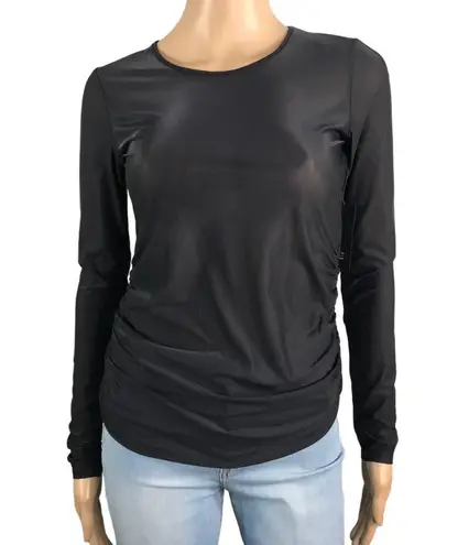 LANSTON Sheer Mesh Rushed Top Women S Black Goth Romantic Athletic Chick NWT