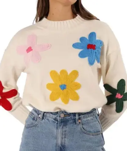 Petal and Pup NWT $79 Raelynn Embroidered Flower Sweater knit top S M