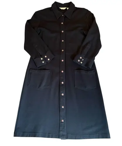 J Jill Stretch Ponte Knit Black Long Line Cardigan Jacket Snap Button Womens 8P