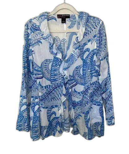 Peck & Peck  Women's Blue and White Blouse Size Small Vacation Summer Beach