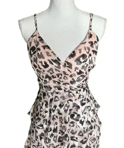 Hutch Elsa Pink Black Animal Print Ruffle High-Low Wrap Dress Size Small