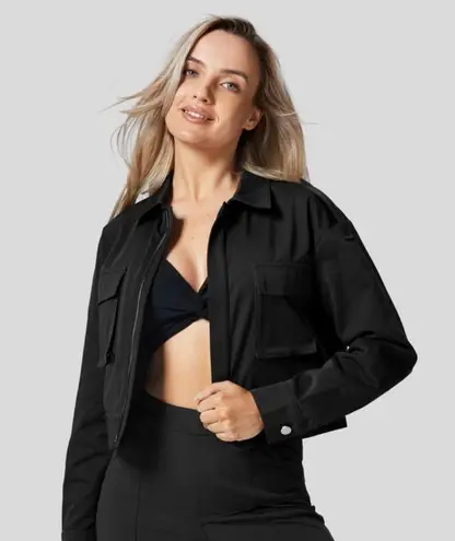 Halara 002H.- Collared Flap Pocket Zipper Solid Casual Cargo Cotton Jacket.