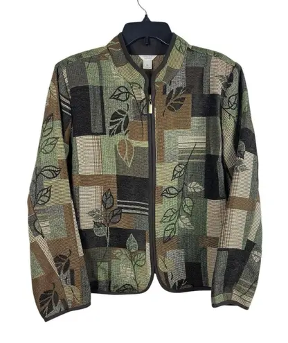 Christopher & Banks Women’s XL Tapestry Zip Up Jacket Patchwork Leaf Fall Tones Green