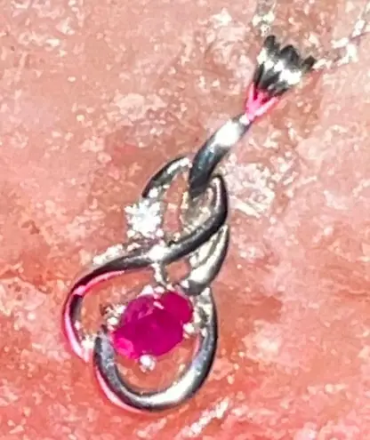 Ruby 14K White Gold Diamond & ? Necklace