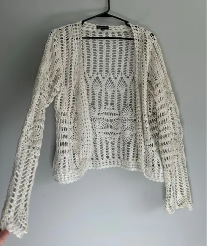 vintage y2k by deisgn open front loose knit white glitter cardigan sweater XL