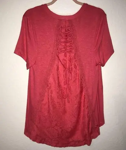 White Birch Pink Lace Tie Back Tee Sz S BNWOT