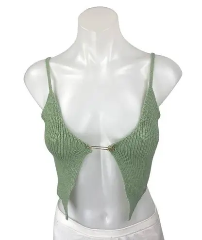 Hera Collection Green Ribbed Knit Sleeveless Cami Tank Cardigan Crop Top Size S