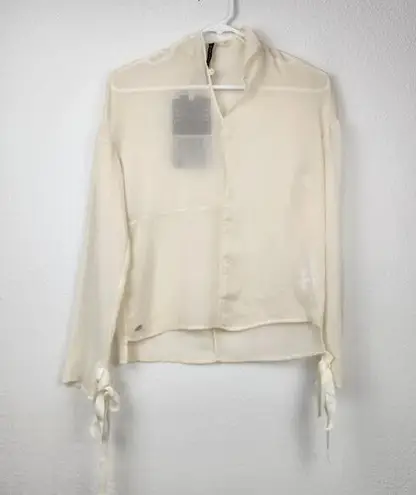 Manila Grace Blouse Size 40 IT US 4 Cream Semi Sheer Long Sleeve Bow Sleeves NWT