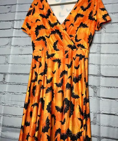 Orange and Black Wrap Midi/Maxi Halloween Bat Sundress SZ L V