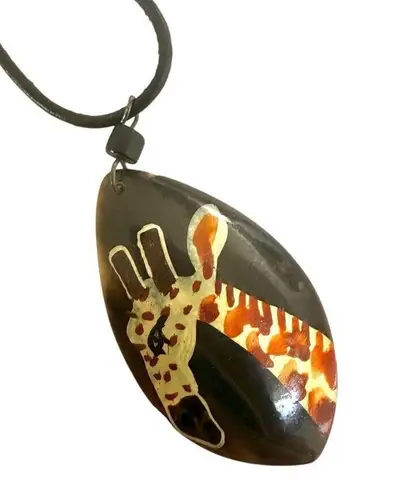 Hand painted giraffe pendant necklace on cord