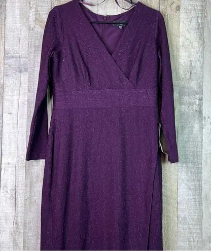 Betsy and Adam Women’s 12 Petite Plum Ribbed Long Sleeve Formal Gown Front…