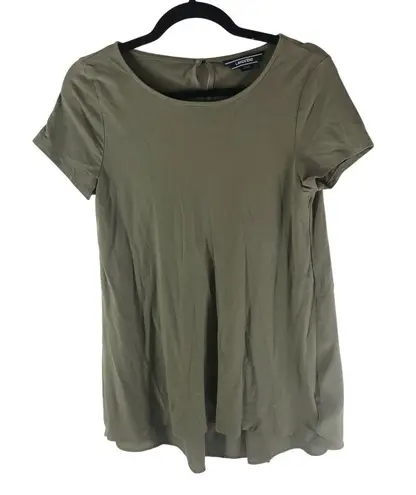 Lands' End Womens Tunic Top Hi Low Hem Short Sleeve Keyhole Back Olive Green M Size M