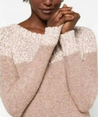 FATE. Clairina Women's Textured Teddy Knit Taupe Crewneck Sweater