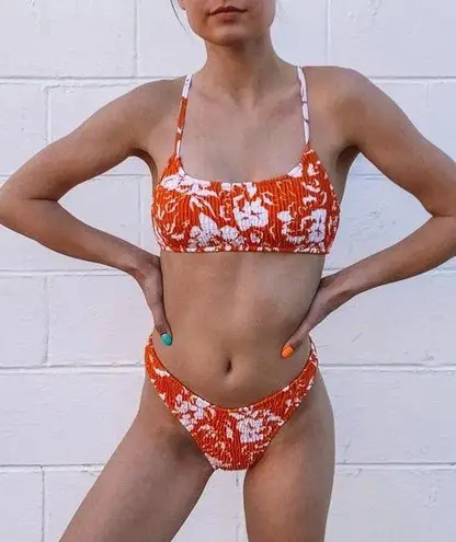 Orange Floral Smocked Bikini Size undefined