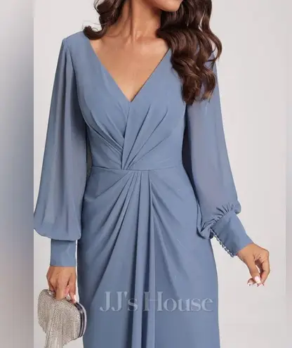 JJ's House Sheath/Column V-Neck Tea-Length Chiffon Cocktail Dress With Cascading Ruffles