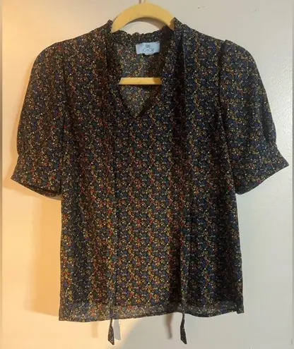 CeCe Nordstrom  70’s small floral blouse yellow, blue, black, red size small