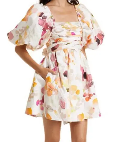 Aje Dasia Puff Sleeve Cotton Minidress In Desert Rose, SIZE 8 US White