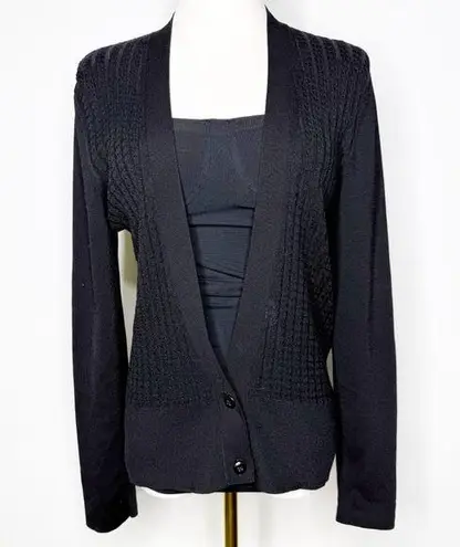 MM.LaFleur Black Cable Women's Cardigan Sweater Size Large