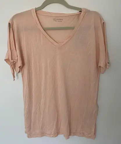 ALLSAINTS NWT Kay Tee Cami Pink Short Sleeve Cold Shoulder V-Neck Sz XS
