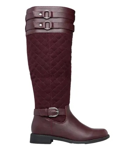 Cheyanne Mixed Material quilted low heel comfort boots wine size 7.5 NEW lined