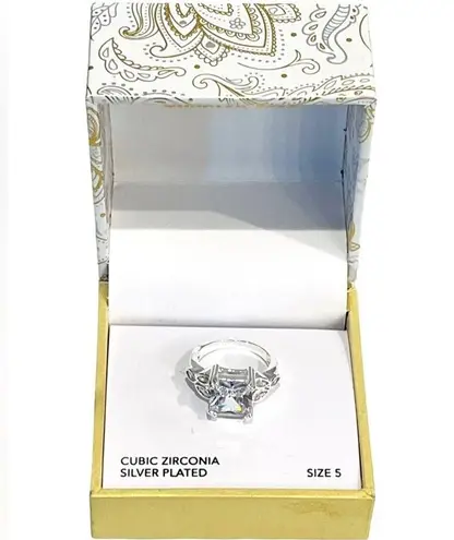 Charter Club NEW Engagement RING SOLITAIRE Size 5 Silver Plate CZ Square Boxed