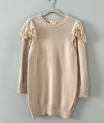 Cleobella Daniella Macrame Ivory Long Sleeve Mini Sweater Dress