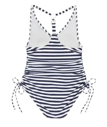 Kona Sol Women's Swim Side-Cinch High Coverage One Piece Swimsuit Navy White XL